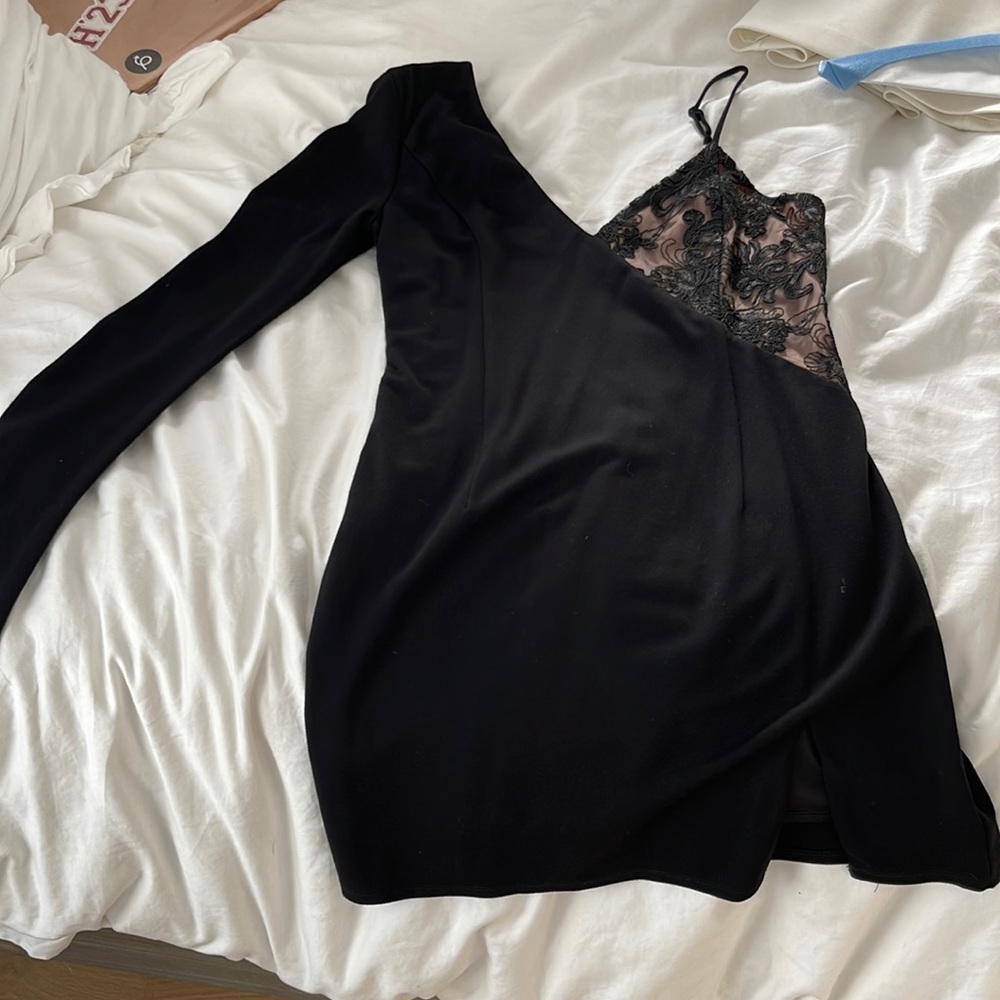 Black dress, one shoulder